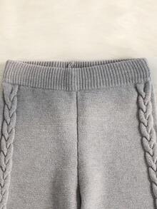 Elladie kids 2 件套女童条纹撞色针织毛衣和荷叶边下摆裤套装，舒适休闲装，适合秋冬 - 灰色 - 查看 6