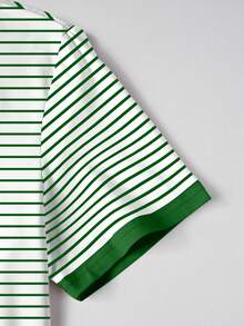 Claim Dot 男女皆宜的经典绿白条纹马图案休闲T恤，时尚印花T恤