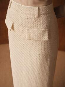 MOTF PREMIUM تنورة أنيقة أنيقة ذات شق للنساء - أبيض - مشاهدة 2