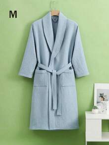 SHEIN 1 pezzo di accappatoio stile waffle, vestaglia unisex per adulti, pigiama primaverile/estivo, ad asciugatura rapida e ad assorbimento d'acqua, vestibilità morbida, disponibile in più colori, essenziale per il bagno e la casa, adatto per la stagione scolastica - Colletto verde multicolore - Visualizzare 17