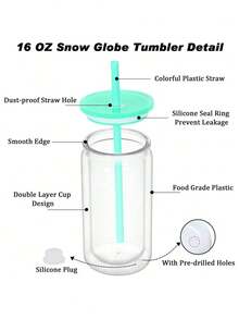 8 Pack 16 Oz Double Wall Snow Globe Tumblers, DIY Glitter Mason Jar Cups With Lid, Straw & Silicone Stopper - Handwash, BPA & PVC Free, Lightweight Plastic Water Bottles For Halloween & Thanksgiving - Multicolor - View 10