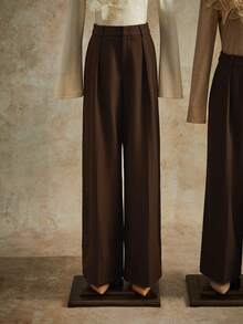 Anewsta Tall 优雅时尚的褶裥设计咖啡色女士直筒裤，带口袋，适合高挑身材，秋季、冬季、夏季、春季、新年、派对、婚礼等场合，尽显优雅、时尚、商务休闲、外出等风格。 - 咖啡棕 - 查看 5