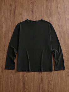 SWAVVY Áo thun nam tay dài cổ tròn in chữ đơn giản, rộng rãi - Nhiều màu - Xem 8