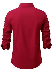 Manfinity Mode 男士紫红色长袖休闲商务衬衫 - 紅色 - 查看 2