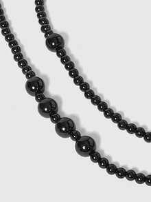ROMWE Goth Black Multi-Layered Necklace With Black Pearls, Rhinestone, And Cross Pendant, Fashionable And Sophisticated Jewelry For Men And Women - Black - View 3
