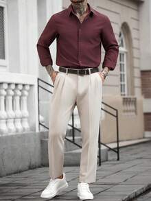 Manfinity Bizformal Męska czerwona koszula biznesowa z długim rękawem