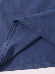 SHEIN 2件套儿童/青少年男童休闲舒适纯色圆领纽扣短袖睡衣套装，搭配格子印花宽松长裤，家居服 - 彩色 - 查看 5