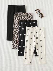 Cozy Pixies 4pcs Baby Girl Butterfly Pattern Knitted Soft Elastic Waist Pants Set Toddler Leggings Baby Girl Leggings Animal Print Clothes Toddler