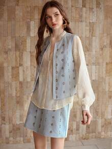 MOTF PREMIUM BEADED DETAIL VEST JACKET - Blue - View 4