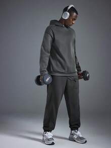 Driftmere 男士户外风景艺术森林露营元素印花长袖休闲抓绒连帽衫，秋冬季，户外图案 - 深灰色 - 查看 7