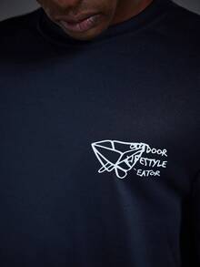 Driftmere 男士休闲街头卫衣，野花图案，山地公路露营元素简约印花，适合秋冬季、健身/训练/跑步等场合，春夏皆宜。 - 藏蓝色 - 查看 6