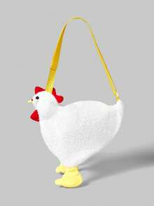 ROMWE Kawaii Cute Cartoon Chicken Shaped Plush Crossbody Bag, Novelty Animal Shaped Funny Fluffy Hen Rooster Shoulder Bags, Girls Boys Versatile Cartoon Image Satchel Bag With Adjustable Shoulder Strap, Chic Cute Christmas Small Purse Holiday Gifts, Creative Christmas Gift Ideas, Perfectly Matching With Fall Outfits Women - White - View 3