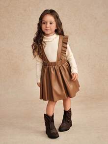 SHEIN Reset Phase Set de 2 piezas: Blusa de unicolor con cuello mao y vestido con volantes en el bajo para niña