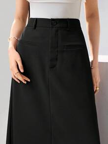 Heiryn 女士纯色口袋拉链优雅半身裙 - 黑色 - 查看 6