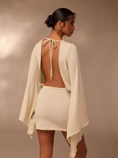 Glamine Women's Elegant Sexy Sheer Metallic Glitter Lace-Up Waist Loose Short Dress