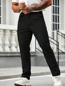 Manfinity Mode Men's Plain Pleated Suit Pants - Black - View 4