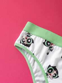 THE POWERPUFF GIRLS X SHEIN 女士可爱卡通字母印花撞色包边吊带背心和内裤套装 - 白色 - 查看 6