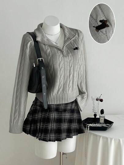 Elamini 女士百搭休闲时尚毛衣，饰有马匹刺绣图案