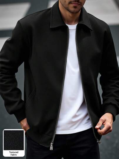Manfinity CasualCool 男士黑色纯色拉链轻便夹克，丈夫款，长袖，工作服
