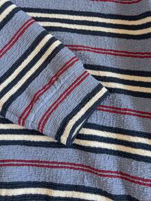 PrepCrw 2 件套年轻男孩优雅都市校园风格蓝、白、红条纹圆领长袖针织运动衫和卡其裤套装，适合休闲、郊游、聚会、圣诞节、秋冬季 - 彩色 - 查看 4