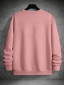 Manfinity Homme Men's Solid Color Round Neck Casual Versatile Long Sleeve Pullover Sweatshirt Waffle Knit Long Sleeve Mens Jumpers Long Sleeves For Men Men Clothes Casual - Dusty Pink - View 2