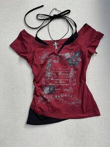 INAWLY Women Slogan Print Sleeveless Casual Fashion T-Shirt