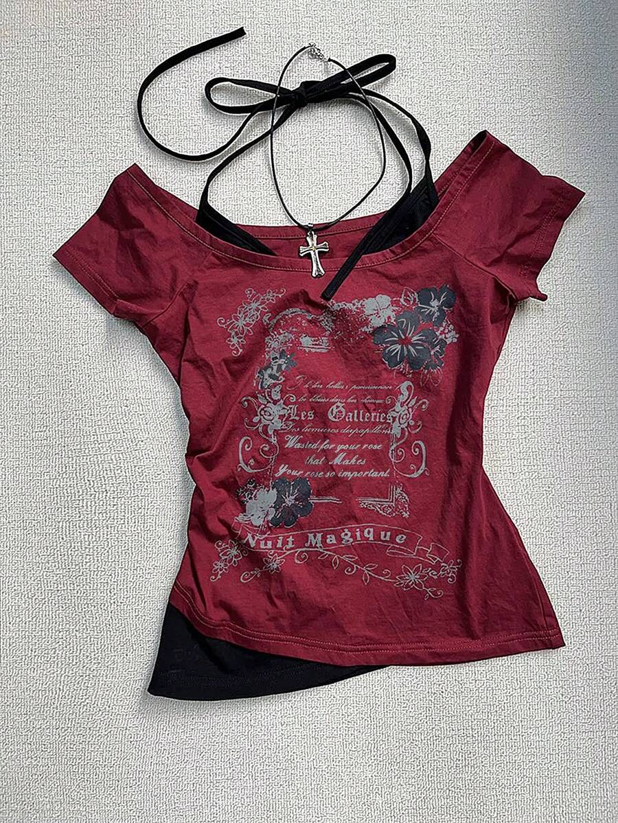 INAWLY Women Slogan Print Sleeveless Casual Fashion T-Shirt