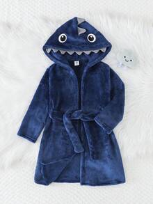 THE HAPPY LOOK Young Boy Cartoon Shark Hooded Long Sleeve Drawstring Sweatshirt - Multicolor - View 1