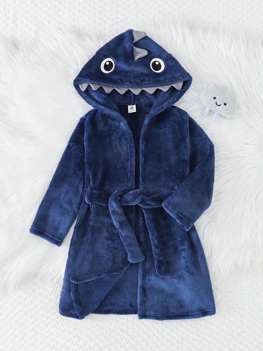 THE HAPPY LOOK Young Boy Cartoon Shark Hooded Long Sleeve Drawstring Sweatshirt - Multicolor - View 1