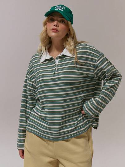 MUSERA Stripe Oversized Rugby Shirt Long Sleeve Top Flattering, Cosy, Christmas, Fall, Autum, Winter, Cute, Everyday