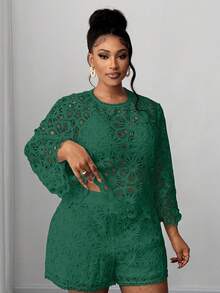 Maweii Chiếc áo kiểu cỡ lớn màu xanh lá cây thanh lịch, gợi cảm với họa tiết ren hoa này rất phù hợp cho mùa xuân, mùa thu, năm mới và Giáng sinh. Lý tưởng cho trang phục đi nghỉ mát, mùa hè và các bữa tiệc. - màu xanh lá - Xem 1