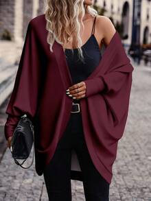 SHEIN Frenchy Casual Versatile Deep Maroon Solid Color Women's Thin Jacket, Suitable For Autumn/Winter, Versatile Style, Vintage Look Spring - Multicolor - View 3