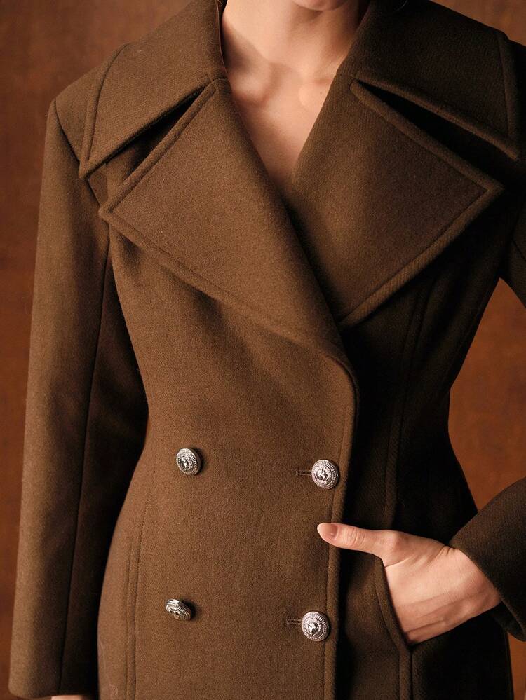 CASUAL WOOL BLEND DOUBLE BREASTED PLACKET OVERCOAT, AUTUMN/WINTER