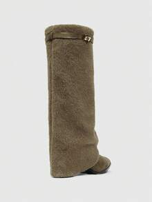Daringsoles 女式尖头粗跟绒面西部流苏靴，修身高筒靴 - 綠色 - 查看 9