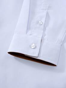 Manfinity Mode Men's Business Casual Contrast Color Button Long Sleeve Shirt, Formal - White - View 7