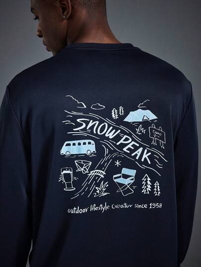 Driftmere 男士休闲街头卫衣，野花图案，山地公路露营元素简约印花，适合秋冬季、健身/训练/跑步等场合，春夏皆宜。