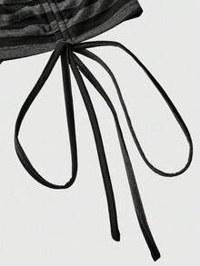 ROMWE EDITION 大码暗黑朋克风不对称肩部宽松撞色复古大码T恤，黑色 - 黑色 - 查看 4