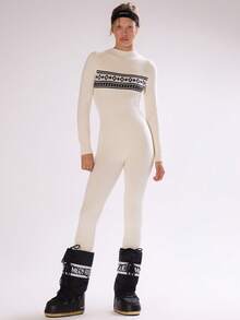 MUSERA Argyle Stripe Fitted Long Sleeve Knitted Sweater Jumpsuit Catsuit Autumn Fall Winter Ski Vacation  Lounge Holidays  Spring