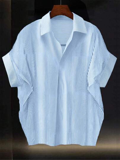 Franclia 时尚高端法式设计宽松蝙蝠袖条纹领女式衬衫