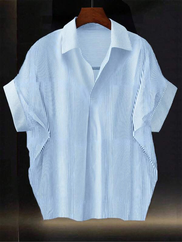 Franclia 时尚高端法式设计宽松蝙蝠袖条纹领女式衬衫