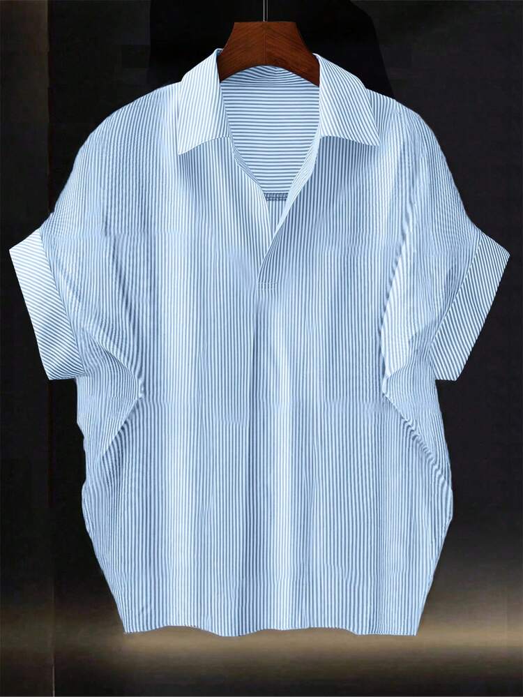 Franclia 时尚高端法式设计宽松蝙蝠袖条纹领女式衬衫 - 淺藍色 - 查看 1