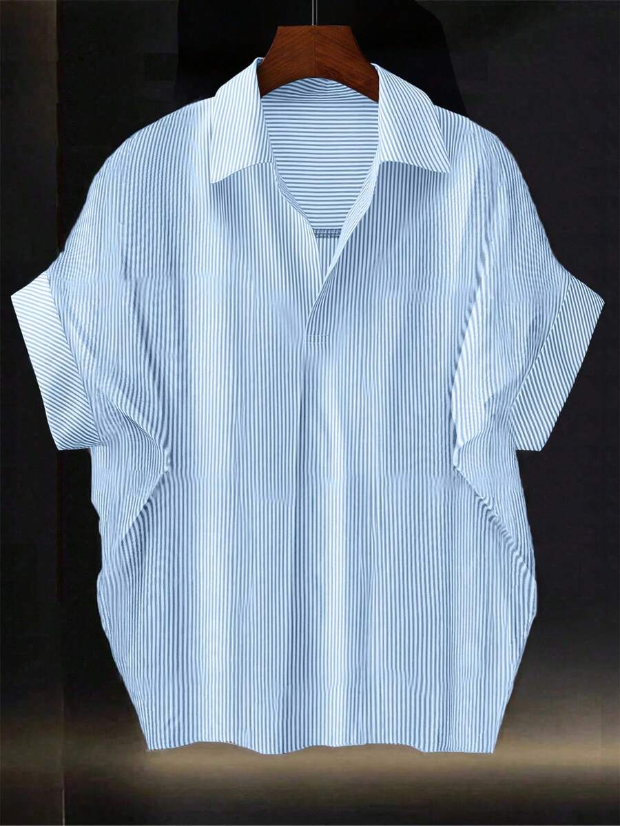 Franclia 时尚高端法式设计宽松蝙蝠袖条纹领女式衬衫 - 淺藍色 - 查看 1