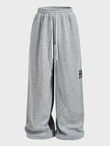 EASEVO Plus Size Men's Letter Print Drawstring Waist Loose Fit Sweatpants - Light Grey - View 3