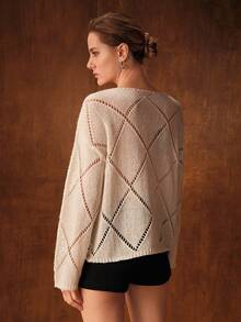 MOTF PREMIUM ELEGANT PARTY SEQUIN RHOMBUS HOLLOW BOAT NECK SWEATER, AUTUMN/WINTER