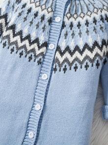 SHEIN Baby Boys' Casual Minimalist Cute Blue Fair Isle Knit Sweater Jumpsuit, Soft & Comfortable, Suitable For Daily, Outdoor, Travel, Holiday, Home, Daycare, Autumn/Winter, Christmas, Back To School, Party, All-Season Baby Blue Knitted Outfit For Baby Baby Boy Outfit Blue Vintage 0 3 Months Boy Winter Knitted Baby Romper Light Blue Baby Sweater Romper - Blue - View 9