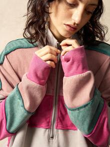 Bohemela Áo nỉ dệt kim chắp vá dài tay rộng rãi thời trang thu đông cho nữ - Nhiều màu - Xem 2