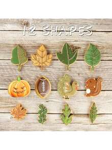 12件套秋季感恩节饼干模具套装 | 海洋动物、树叶形状不锈钢模具 - 火鸡、松鼠、橡子、枫叶等 - 非常适合DIY节日烘焙、蛋糕装饰 - 秋季手工制作，倾注爱意，烘焙爱好者的理想礼物 - 銀色 - 查看 3