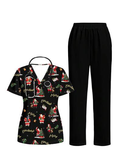 PopScrub Plus Size Women Casual Simple Scrub Uniform Set