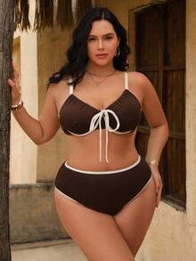 Swim Chiccia Bộ đồ bơi viền kim loại thanh lịch cỡ lớn họa tiết chắp vá Holiday Beach - Nhiều màu - Xem 2