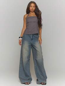 MUSERA Halterneck Buckle Strap Boned Backless Top Fall Autumn Winter Streetwear Cool Night Out Everyday Sexy Onyx - Grey - View 5